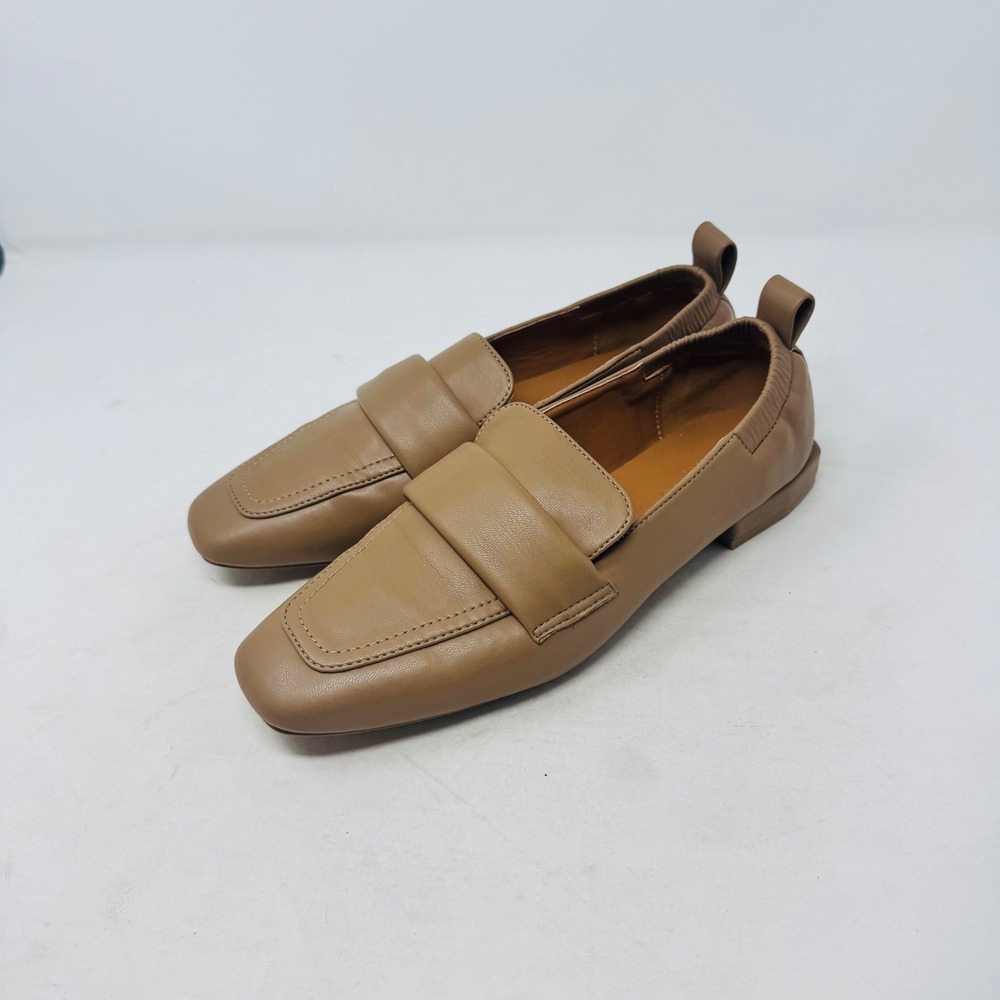 Torgeis Tan Leather Square Toe Flat Loafers Slip On Size 8‎ Minimalist Classic